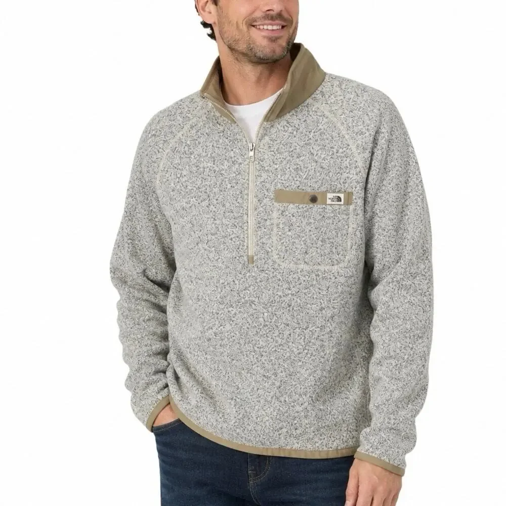 The North Face 1/4 Zip Sweater Fleece Mens Large Beige Tan Pullover Size Large
